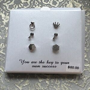 Swarovski Crystal & Silver Key and Crown Earrings Set